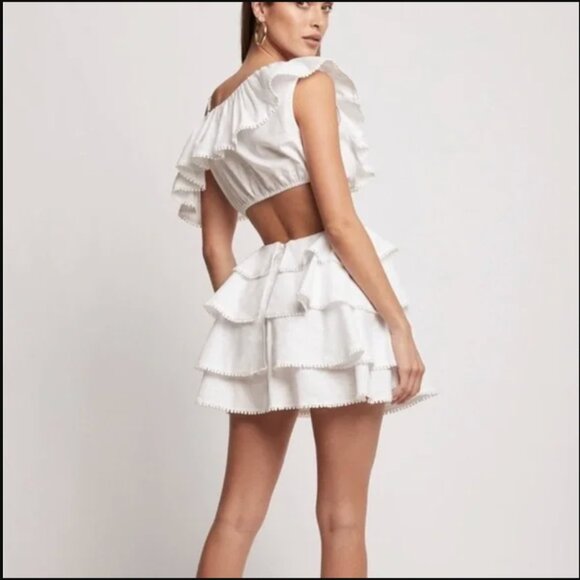 Elegant White Ruffle Mini Dress - Picture 4 of 10